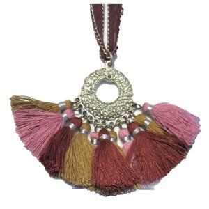 NWT CHAN LUU TASSEL PLUM FABRIC TIE NECKLACE WITH TASSEL PENDANT